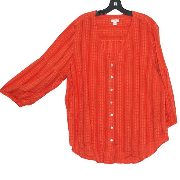 J Jill Top Floral Cottage Prairie Boho Coastal Grandma Romantic Button Orange 2X - Picture 7 of 7